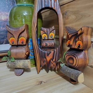 Vintage Wooden Owl Decor(3pc)